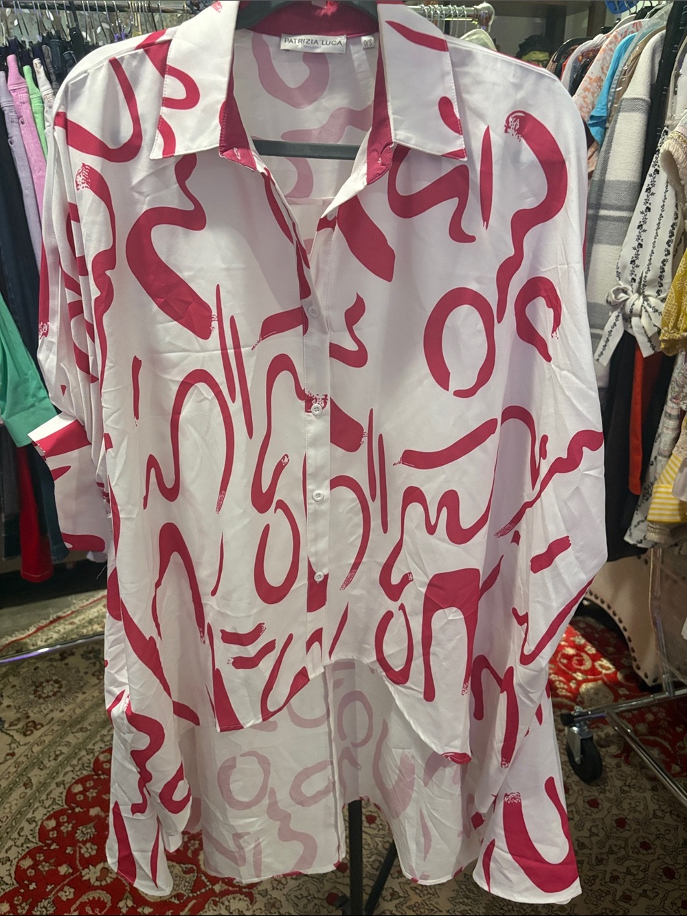 Patrizia Luca White Shirt with Pink Abstract Motif